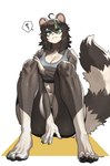 anthro blue_eyes breasts claws clothed clothed_anthro clothed_female clothing countershade_torso countershading female finger_claws fingers front_view fur grey_body grey_fur grey_hair grey_tail hair looking_at_viewer navel simple_background sitting solo tail white_background pgm300 emma-lee_(drchangsta) mammal procyonid raccoon 2025 absurd_res digital_media_(artwork) hi_res