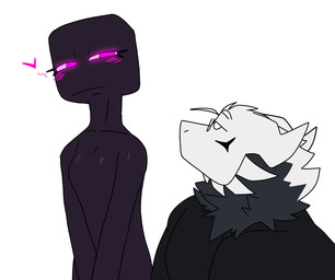 anthro bedroom_eyes black_clothing black_eyes blush blush_lines clothing duo eyelashes eyewear facial_markings facial_tuft female glasses head_markings heart_symbol male markings narrowed_eyes neck_tuft purple_eyes seductive simple_background tuft white_background dragonskyller microsoft minecraft mojang mythology xbox_game_studios skyller dragon enderman mythological_creature mythological_scalie scalie 2025 hi_res