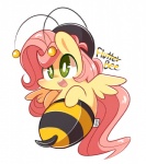 antennae_(anatomy) clothing clothing_tag costume fabric_tag feathered_wings feathers female green_eyes hair pink_hair simple_background smile solo text white_background wings yellow_body yellow_feathers mackinn7 friendship_is_magic hasbro my_little_pony mythology fluttershy_(mlp) arthropod bee equid equine hymenopteran insect mammal mythological_creature mythological_equine pegasus tag_(disambiguation) 2014 english_text