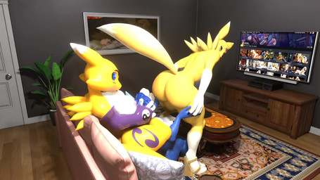 anthro big_butt butt clothing facesitting female female/female footwear high_heels inside male male/female shoes sitting sitting_on_another tail thick_thighs wide_hips suicune_queen warfaremachine_(modeler) bandai_namco digimon nintendo pokemon star_fox krystal_(star_fox) warfare_krystal warfare_taomon canid canine digimon_(species) fox mammal renamon taomon 16:9 3d_(artwork) animated digital_media_(artwork) hi_res no_sound short_playtime turntable_(animation) video widescreen