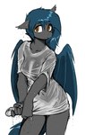 anthro bottomless breasts clothed clothing female looking_at_viewer nipples shirt shirt_only simple_background solo topwear topwear_only translucent translucent_clothing wet wet_clothing wet_shirt wet_topwear white_background the-minuscule-task hasbro my_little_pony speck_(nukepone) bat equid equine horse mammal pony absurd_res hi_res