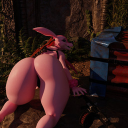 all_fours anthro automatic_shotgun automatic_weapon awp big_butt big_ears box butt chest_harness container drop female forest gun happy harness jungle looking_at_viewer looking_back military pink_body plant ranged_weapon rocky_terrain ruins searching shotgun solo thick_thighs tree weapon wide_hips lauhren mayosplash_(modeler) activision call_of_duty palworld playerunknown's_battlegrounds pocketpair lovander_(mayosplash) lovander pal_(species) 1:1 3d_(artwork) blender_(artwork) digital_media_(artwork) hi_res