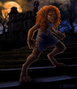 4_toes 5_fingers anthro backlighting barefoot biped black_claws black_pawpads black_sclera blue_clothing blue_dress brown_body brown_fur building claws clothed clothed_anthro clothed_female clothing cloud curly_hair dead_tree detailed_background dewclaw digitigrade dress feet female female_anthro fighting_pose finger_claws fingers flat_chested front_view full_moon fur grey_claws grey_nose hair handpads humanoid_hands iris light long_hair looking_at_viewer monotone_body monotone_clothing monotone_dress monotone_fur monotone_hair moon moonlight night open_mouth orange_hair pawpads pink_tongue plant pointy_ears pose prick_ears pupils red_pupils sky snarling solo stairs standing teeth toe_claws toes tongue torn_clothing torn_dress tree yellow_eyes young young_anthro young_female viergacht ghoul_school hanna-barbera mythology scooby-doo_(series) winnie_werewolf_(ghoul_school) canid canine mammal mythological_canine mythological_creature werecanid werecanine werecreature werewolf 2014 english_description full-length_portrait lighting portrait shaded