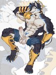 abs anthro black_body black_fur blue_claws blue_eyes blue_markings claws fur genitals male markings muscular muscular_male penis solo white_body yellow_eyes tangdog2 thunderrangers archermagnum canid canine canis mammal wolf absurd_res hi_res