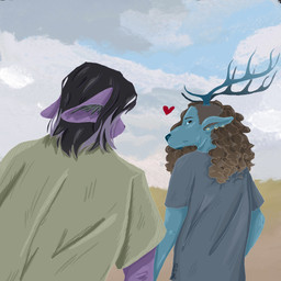 ambiguous_gender anthro blue_body date duo purple_body romantic romantic_couple cerfotique canid canine canis deer mammal wolf absurd_res hi_res