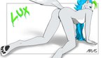 16:9 4_toes anthro arctic_wolf areola arias bent_over black_inner_pussy black_nipples black_nose black_pawpads black_pussy blue_eyes blue_hair breasts butt canid canine canis claws crawling digital_drawing_(artwork) digital_media_(artwork) ear_piercing ear_ring feet female fur genitals gold_(metal) gold_jewelry green_hair grey_body grey_fur hair hanging_breasts humanoid_genitalia humanoid_pussy jewelry kneeling looking_at_viewer lux_(arias) mammal medium_breasts multicolored_pussy nipple_piercing nipples nude pawpads paws piercing presenting presenting_hindquarters presenting_pussy pussy raised_tail ring_piercing simple_background solo tail text toe_claws toes two_tone_pussy under_boob white_body white_fur widescreen wolf