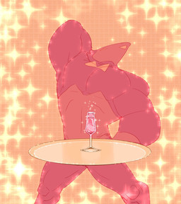 alcohol beverage biceps black_body black_feathers bow_tie champagne_glass clothed clothing container corset cup drinking_glass feathers glass glass_container glass_cup leotard lingerie male mask muscular muscular_male pecs pink_body pink_clothing pink_leotard pose serving_tray solo sparkles topwear tofudumps deltarune undertale_(series) avian darkner swatchling hi_res pink_theme