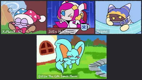 2_horns ambiguous_gender annoyed armless big_ears biped bipedal_feral blue_eyes blush blush_stickers bow_tie camera clothing confusion container covering covering_ears cup cute_fangs discord_call drinking empty_eyes facecam fangs female feral floating_hands fluffy fluffy_tail fool's_hat fur group hair hat headgear headwear horn humor inside laugh long_hair looking_at_viewer machine male mouthless narrowed_eyes notched_ear one_eye_closed outside pink_body pink_hair purple_eyes running_away scared screaming semi-anthro shadow_face singing sleeping tail teal_body teal_fur teeth text video_call video_camera white_eyes yellow_eyes fafameow sound_warning discord_(app) kirby's_return_to_dream_land kirby:_planet_robobot kirby:_triple_deluxe kirby_(series) kirby_and_the_forgotten_land nintendo elfilin kirby magolor marx_(kirby) morpho_knight susie_(kirby) taranza alien ambient_arthropod ambient_butterfly ambient_insect chinchilla chinchillid humanoid mammal robot robot_humanoid rodent starling_(kirby) waddling_head 16:9 2022 animated character_name digital_drawing_(artwork) digital_media_(artwork) english_audio english_text frame_by_frame hi_res meme multiple_scenes short_playtime sound voice_acted webm widescreen male_(lore)