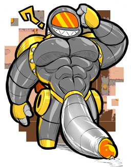 abs anthro anthrofied big_penis bodily_fluids collar genital_fluids genitals huge_penis humanoid_genitalia humanoid_penis hyper hyper_genitalia hyper_penis machine male not_furry pecs penis precum question_mark screencap screencap_background solo spiked_collar spikes visor hexdisciple mario_and_luigi_(series) mario_bros nintendo chain_chomp mecha-chomp robot hi_res
