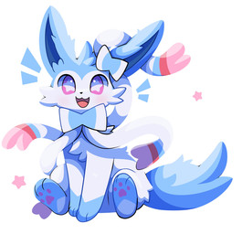 :3 ambiguous_gender blue_body blue_fur bow_ribbon cheek_tuft chest_tuft facial_tuft feral fluffy fluffy_tail fur gloves_(marking) happy leg_markings looking_at_viewer markings multicolored_body multicolored_fur open_mouth pawpads paws purple_eyes quadruped ribbons_(anatomy) simple_background sitting socks_(marking) solo star star_pupils tail tuft white_background white_body white_fur apolozorua nintendo pokemon eeveelution generation_6_pokemon pokemon_(species) shiny_pokemon sylveon 2025 absurd_res digital_media_(artwork) hi_res