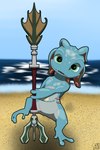 anthro beach blue_body green_eyes looking_at_viewer male melee_weapon polearm pseudo_hair sand seaside smile solo tentacle_hair tentacles trident weapon yeensmells league_of_legends riot_games tencent fizz_(lol) marine yordle 2:3 absurd_res alternate_version_at_paywall hi_res