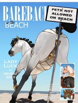 advertisement animal_genitalia animal_vulva anus beach bikini butt clothing equine_anus female female_feral feral fur genitals looking_at_viewer open_mouth outside puffy_anus smile solo swimwear tail teat_bra text tongue tongue_out two-piece_swimsuit vulva white_body angellsview3 barndog conditional_dnp elicitie tgt1512 lady_luck_(p4wz) milk_and_honey_(angellsview3) equid equine horse mammal absurd_res cover english_text hi_res magazine_cover