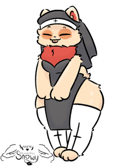 anthro clothing femboy legwear male nun_outfit small_tail smile solo stockings tail thick_thighs tongue tongue_out snowy_(furrito_thicc) league_of_legends riot_games tencent teemo_(lol) yordle