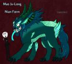 ambiguous_gender chinese claws duo fangs feral forked_tongue fur green_body green_fur horn macro mane muscular scales size_difference teeth tongue tongue_out vonderdevil asian_mythology chinese_mythology east_asian_mythology mythology human mammal monster mythological_creature mythological_nian