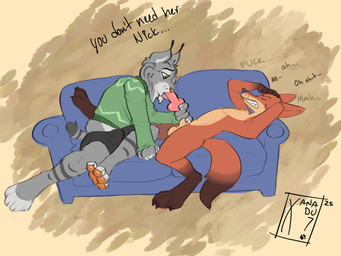 anthro balls duo erection genitals knot knot_grab knot_root_grab male male/male oral pawpads paws xanadu7 disney zootopia nick_wilde pawbert_lynxley canid canine felid feline fox lynx mammal absurd_res hi_res