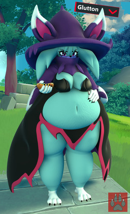 3_toes 5_fingers anthro areola areola_slip belly big_belly black_claws breasts butt claws clothing detailed_background eyelashes feet female fingers food grass hat headgear headwear holding_object hot_dog looking_at_viewer navel overweight overweight_anthro overweight_female plant plantigrade pseudo_clothing red_eyes solo thick_thighs toes tree vep125 coel3d_(modeler) palworld pocketpair katress pal_(species) 3d_(artwork) digital_media_(artwork) hi_res
