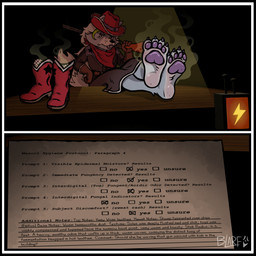 4_toes anthro barefoot black_border boots boots_removed border claws clothing cowboy_boots cowboy_hat dirty dirty_feet feet feet_up female foot_focus foot_on_table footwear fur furniture grey_body grey_fur gun hat headgear headwear holding_gun holding_object holding_ranged_weapon holding_rifle holding_weapon looking_at_viewer musk pawpads plantigrade plantigrade_pawpads ranged_weapon rifle shoes shoes_removed smell_profile smelly smelly_feet soles solo stink_fumes table text toe_claws toes weapon blarf022 five_nights_at_freddy's five_nights_at_freddy's:_secret_of_the_mimic five_nights_at_freddy's:_security_breach scottgames steel_wool_studios deadeye_roxanne roxanne_wolf canid canine canis mammal wolf 2026 absurd_res english_text hi_res