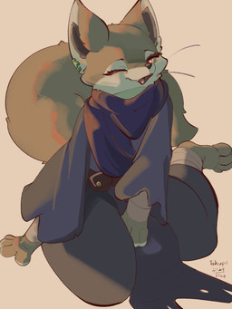 anthro clothed clothing fully_clothed fur grey_body grey_fur looking_at_viewer one_eye_closed open_mouth open_smile simple_background smile tan_background whiskers wink conditional_dnp tohupo dreamworks kung_fu_panda zhen_(kung_fu_panda) canid canine corsac_fox fox mammal true_fox 2024 dated digital_media_(artwork) hi_res signature