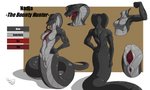 anthro anus apode biceps black_body black_scales bodily_fluids bounty_hunter breasts clitoris color_swatch countershading fangs featureless_breasts female flexing flexing_bicep forked_tongue genitals glistening glistening_body glistening_scales grey_body grey_scales hand_on_hip legless long_tongue multiple_angles muscular muscular_female open_mouth pose pussy saliva scales serpentine shadow simple_background small_waist sneak solo spreading standing teeth text tongue urethra venom scalesindark nadja_(delinquentis) draconcopode naga reptile scalie snake character_name digital_media_(artwork) english_text model_sheet signature