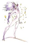 angry anthro breasts claws digitigrade featureless_breasts featureless_crotch female flowing_hair front_view fur hair looking_at_viewer navel nude open_mouth purple_body purple_fur purple_hair sharp_teeth simple_background small_breasts solo standing teeth three-quarter_view tiptoes white_body white_fur yellow_sclera yoshitaka_amano final_fantasy final_fantasy_vi square_enix terra_branford trance_tina_branford canid canine esper mammal official_art