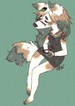 canid canine canis clothing domestic_dog dress electronics eyes_closed eyewear female fluffy fluffy_tail glasses hair hands_on_lap leafie long_hair mammal phone sad sitting solo tail tanuki_(character) tattoo