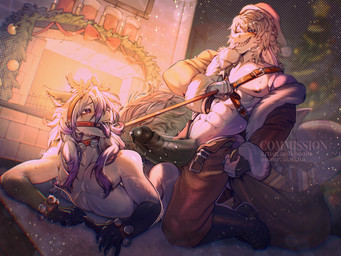 anthro big_penis bit_gag bite christmas_clothing christmas_headwear clothing collar foreskin gag genitals hat headgear headwear holidays leash leash_pull penis santa_hat milkbooba christmas akukun taro_(straightupshork) aquatic canid canine fish fox mammal hi_res