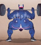 anal_request anthro anus backwards_baseball_cap backwards_hat balls barbell baseball_cap big_butt big_muscles black_hair blue_body blue_fur bodily_fluids body_writing butt clothed clothing crouching exercise footwear fur genitals hair hat headgear headwear huge_muscles inviting jockstrap male muscular muscular_anthro muscular_male musk profanity rear_view shoes solo squatting_position sweat sweaty_butt text topless underwear weightlifting workout writing_on_butt lytta_the_bug aaron_(edosoaris) canid canine canis mammal wolf 2021 english_text full-length_portrait hi_res portrait