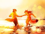 anthro beach clothed clothing duo female hair long_hair male playing romantic romantic_couple sea tail water water_splashes tatujapa lira_(tatujapa) vin_(tatujapa) canid canine canis fox mammal wolf 2017 digital_media_(artwork)