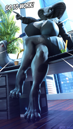 anthro big_breasts breasts building clothed clothing computer electronics female furniture looking_at_viewer monitor non-mammal_breasts office plant sitting skyscraper smile snake_hood solo table tail text thick_thighs cjuice da.nilkaz_(modeler) roroboros_(modeler) sapphire_(da.nilkaz) cobra reptile scalie snake 2026 3d_(artwork) 9:16 digital_media_(artwork) hi_res
