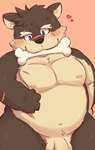 anthro balls belly blue_eyes blush bone bone_in_mouth eyebrows flaccid fur genitals grey_body grey_fur male navel nipples nude pecs penis scar solo thick_eyebrows naru_papi lifewonders tokyo_afterschool_summoners moritaka_(tas) canid canine canis domestic_dog mammal hi_res