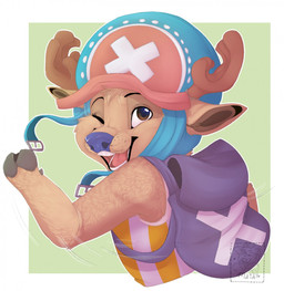 anthro antlers armor backpack clothed clothing headgear headwear helmet horn looking_at_viewer male open_mouth smile solo maid. one_piece tony_tony_chopper deer mammal new_world_deer reindeer hi_res