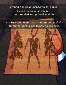 anthro female forest forest_background holding_note nature nature_background note plant sleeves solo text tree asepriterico creepypasta deltarune undertale_(series) noelle_holiday slenderman deer mammal absurd_res english_text hi_res