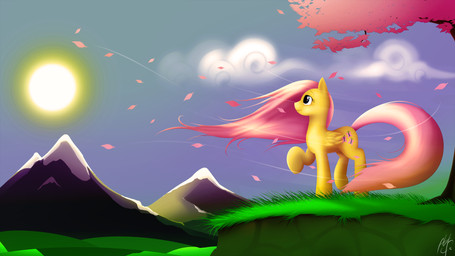 cloud cutie_mark feathered_wings feathers female feral grass hair landscape mountain outside pink_hair plant quadruped sky solo spring_(season) tail tree wind wings wood yellow_body yellow_feathers cobalt_snow conditional_dnp friendship_is_magic hasbro my_little_pony mythology fluttershy_(mlp) equid equine mammal mythological_creature mythological_equine pegasus 16:9 digital_media_(artwork) hi_res widescreen