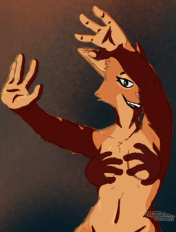 4_fingers anthro breasts female fingers fur green_eyes nude orange_body orange_fur smile smiling_at_viewer solo zimakum dreamworks shadow_hands_challenge the_bad_guys diane_foxington canid canine fox mammal absurd_res colored_sketch hi_res meme sketch