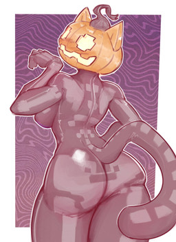 anthro biped black_body black_tail blush breasts butt clothing female food for_a_head fruit hollow_eyes open_mouth orange_body plant pumpkin pumpkin_head rear_view simple_background solo standing tail c3ilin epic_games fortnite spice_(fortnite) domestic_cat felid feline felis mammal object_head absurd_res hi_res