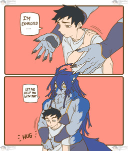 anthro blue_body blue_fur blue_hair bra clothing dialogue duo female female_on_human fur hair hug human_on_anthro interspecies larger_anthro larger_female male male/female male_on_anthro size_difference smaller_male speech_bubble text underwear rekidesu mythology ren_(rekidesu) tsukiko_(rekidesu) canid canine canis human mammal mythological_canine mythological_creature werecanid werecanine werecreature werewolf wolf 2025 comic english_text hi_res