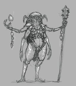 ambiguous_gender anthro bottomwear clothed clothing feet jewelry levitating_object loincloth loincloth_only looking_at_viewer multi_arm multi_limb runes solo staff topless izrez arthropod blattodean cockroach insect digital_media_(artwork) greyscale hi_res monochrome