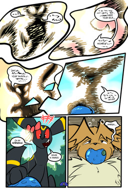 6_panel_comic ambiguous_gender black_body black_eyes black_nose black_text brown_body brown_hair day dialogue duo ellipsis exclamation_point eyebrows feral food fruit hair lying neck_tuft on_back on_ground open_mouth open_smile oran_berry outside page_number paws pink_body plant pokemon_berry quadruped red_sclera sharp_teeth sky smile speech_bubble sun tail talking_to_another teeth text tongue toony tree tuft white_sclera virmir nintendo pokemon pokemon_mystery_dungeon spike_chunsoft virmir_(character) eevee eeveelution generation_1_pokemon generation_2_pokemon legendary_pokemon mew_(pokemon) pokemon_(species) umbreon 2025 2:3 absurd_res comic digital_media_(artwork) english_text hi_res signature