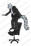 anthro balancing business_suit chair clothed clothing dangerous fully_clothed furniture humor male necktie office_chair osha_violation parody pawpads solo standing stock_image suit tail tygrysiolowek not_safe_for_work felid mammal pantherine snow_leopard hi_res watermark