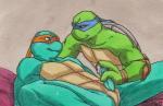 adolescent bodily_fluids duo genitals handjob humanoid_genitalia humanoid_penis lying male male/male penile penis sex sweat young baraturts teenage_mutant_ninja_turtles leonardo_(tmnt) michelangelo_(tmnt) reptile scalie turtle brother_(lore) incest_(lore) sibling_(lore)