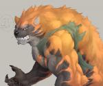6:5 angry anthro biceps big_muscles black_nose brown_body brown_fur canid canine captainjohkid claws clothed clothing fangs fur grey_body grey_fur half-length_portrait huge_muscles looking_at_viewer male mammal muscular muscular_anthro muscular_male mythological_canine mythological_creature mythology nude orange_body orange_fur partially_clothed portrait pose red_eyes sequence shirt simple_background solo stripes teeth thinking topwear torn_clothing transformation were werecanid werecanine werewolf