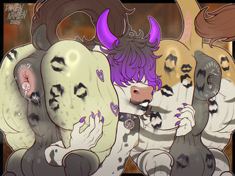 animal_dildo animal_genitalia animal_sex_toy anthro anus aroused aroused_smile balls bangs big_anus big_balls big_butt bodily_fluids brown_body brown_fur brown_hair butt butt_grab collar dark_hair dildo dripping ears_back equine_dildo equine_genitalia eyeless feral fur genitals group hair hand_on_butt heart_symbol horn hug huge_butt hugging_another hugging_butt kiss_mark leg_grab lips lipstick lipstick_markings lipstick_on_anus lipstick_on_balls lipstick_on_body lipstick_on_face long_nails makeup male male/male markings mottled mottled_body mottled_fur musk musky_anus musky_balls musky_butt nails nipples piebald piebald_body piebald_fur pivoted_ears puffy_anus purple_hair raised_tail saliva saliva_drip saliva_on_anus saliva_on_face saliva_string scent scent_play sex_toy size_difference smelly smile spiked_collar spikes spots spotted_body spotted_fur steam steaming striped_body striped_fur stripes sweat sweatdrop sweaty_balls sweaty_butt sweaty_genitalia sweaty_legs sweaty_thighs tail teeth trio worship damienkamien khaluastallion law_(planetsizedmoo) bovid bovine cattle equid equine horse mammal 4:3 absurd_res hi_res