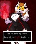 alternate_universe anthro big_breasts breasts cleavage clothed clothing elemental_manipulation extended_arm female fire fire_manipulation fur fusion looking_at_viewer mature_female slightly_chubby slightly_chubby_female solo text thick_thighs white_body white_fur yandere bomba_world12 sega sonic_the_hedgehog_(series) underfell undertale undertale_(series) fan_character toriel toriel_(underfell) torilla_(bomba_world12) vanilla_the_rabbit boss_monster_(undertale) bovid caprine goat lagomorph leporid mammal rabbit english_text hi_res mother_(lore) parent_(lore)