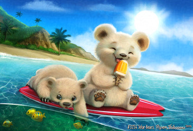 ambiguous_gender beach black_eyes blue_body blue_eyes blue_scales claws cloud duo eyes_closed feral fur licking_popsicle outside pawpads plant scales sea seaside sky sun surfboard text tongue tongue_out tree water white_body white_fur yellow_body yellow_scales piper_thibodeau aquatic bear fish mammal polar_bear ursine 2023 digital_media_(artwork) digital_painting_(artwork) painting_(artwork)