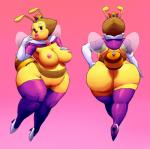 anthro arthropod_abdomen belly big_breasts big_butt blush breasts butt clothed clothing crown female footwear half-closed_eyes headgear high_heels jewelry legwear lips narrowed_eyes nipples non-mammal_breasts non-mammal_nipples overweight overweight_anthro overweight_female pink_background purple_eyes shoes simple_background solo stinger stockings thick_lips thick_thighs wide_hips outta_sync mario_bros nintendo super_mario_galaxy queen_bee_(mario) arthropod bee hymenopteran insect queen_bee 2015 digital_media_(artwork) hi_res