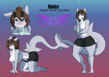 anthro big_breasts blue_eyes bodily_fluids breasts cum cum_from_nose cum_in_mouth cum_in_nose cum_inside cum_on_face curvy_figure ear_piercing fellatio female genital_fluids hair hair_bun horn horn_jewelry horn_ring jewelry oral penile piercing ring_(jewelry) sex shark_fin shark_tail snout solo tattoo tongue tongue_out wide_hips womb_tattoo mara_the_ravenous demon fish marine shark absurd_res hi_res