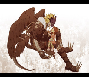 accessory anthro armor biker black_bars blonde_hair bow_(feature) bow_accessory bow_ribbon brown_hair cake clothed clothing cutlery dessert dress duo eye_contact feeding female food footwear fork gauntlets gloves hair hair_accessory hair_bow hair_ribbon handwear happy kitchen_utensils long_hair looking_at_another male male/female mask on_lap plate ribbons shoes simple_background sitting smile socks tools wings daizu bandai_namco digimon ai_(digimon_tamers) beelzemon demon digimon_(species) human mammal hi_res letterbox