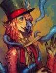 anthro beak bodily_fluids clothing consentacles feathers hat headgear headwear makeup male saliva solo tentacles tongue top_hat yellow_eyes jotaku priley avian nevrean 2014