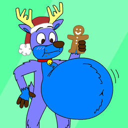 anthro bell bell_collar belly big_belly christmas_clothing christmas_headwear clothing collar cookie eating food gingerbread gingerbread_cookie gingerbread_man hat headgear headwear holidays looking_at_belly looking_down male navel periwinkle_fur santa_hat solo supermariofann1 christmas supermariofanboy deer mammal new_world_deer reindeer 1:1 2025