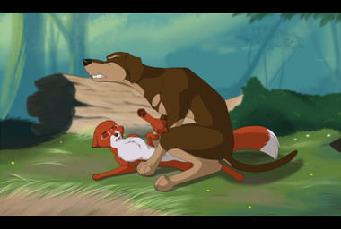 black_bars bodily_fluids brown_body brown_fur chest_tuft clenched_teeth crouching detailed_background digitigrade dipstick_tail dominant duo ears_back eyes_closed female female_penetrated feral feral_on_feral forest fur grass interspecies larger_dom larger_male log lying male male/female male_penetrating male_penetrating_female markings multicolored_body multicolored_fur multicolored_tail on_side one_leg_up open_mouth pawpads penetration penile penile_penetration penis_in_vagina pivoted_ears plant raised_leg red_body red_fur sex size_difference smaller_female smaller_penetrated tail tail_markings tears teeth tree tuft two_tone_body two_tone_fur vaginal vaginal_penetration white_body white_fur wood nomad_genesis disney the_fox_and_the_hound vixey_(tfath) canid canine canis domestic_dog fox mammal red_fox true_fox 2017 hi_res letterbox